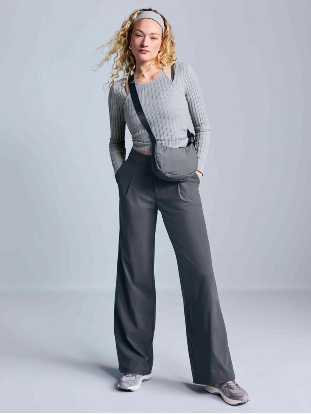 Athleta Pinnacle Pleated Wide-Leg Trouser Pants Shadow Grey Women’s Size 8